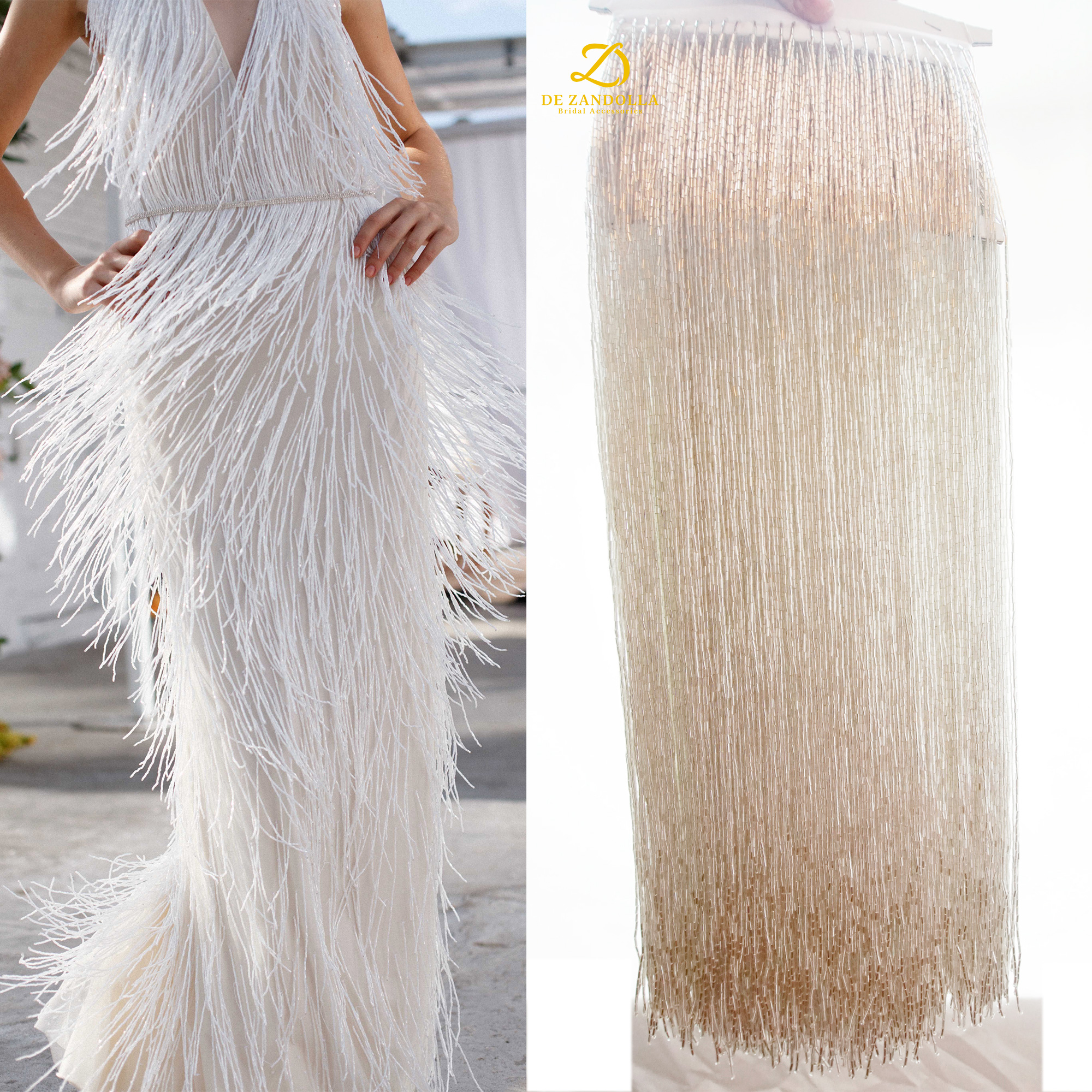 Luxury Home Textiles Usa - 50cm length Silver Green Luxury fringe