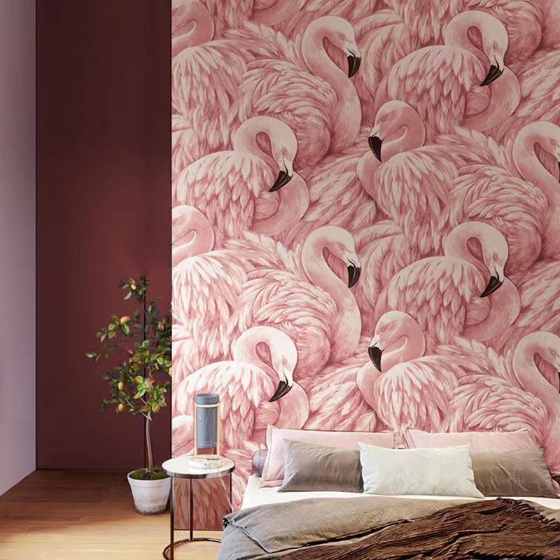 Home Textiles Store - Nordic Ins Pink Flamingo Wallpaper Home