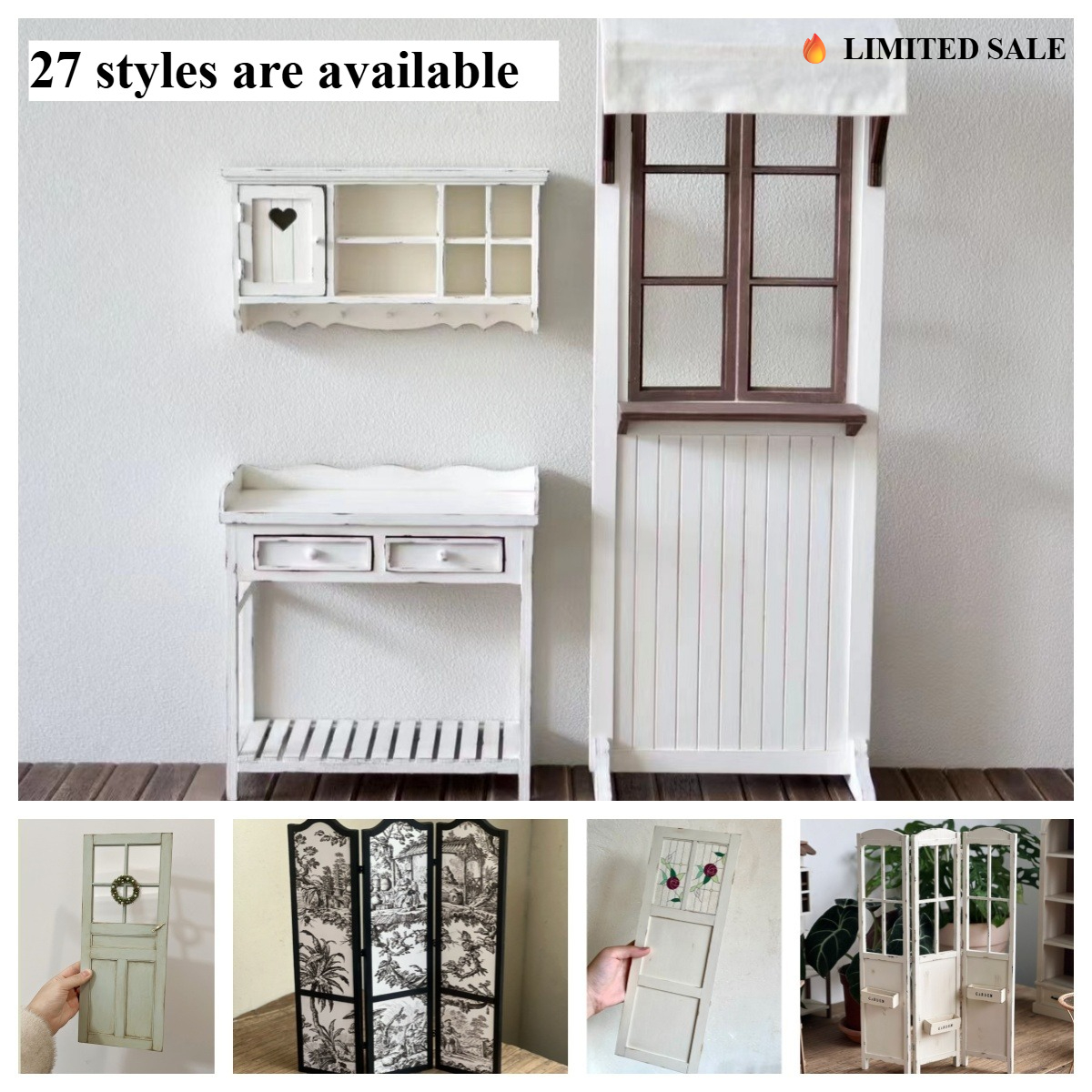 Vintage Home Textiles - Rustic Miniature Room Divider Screen Vintage