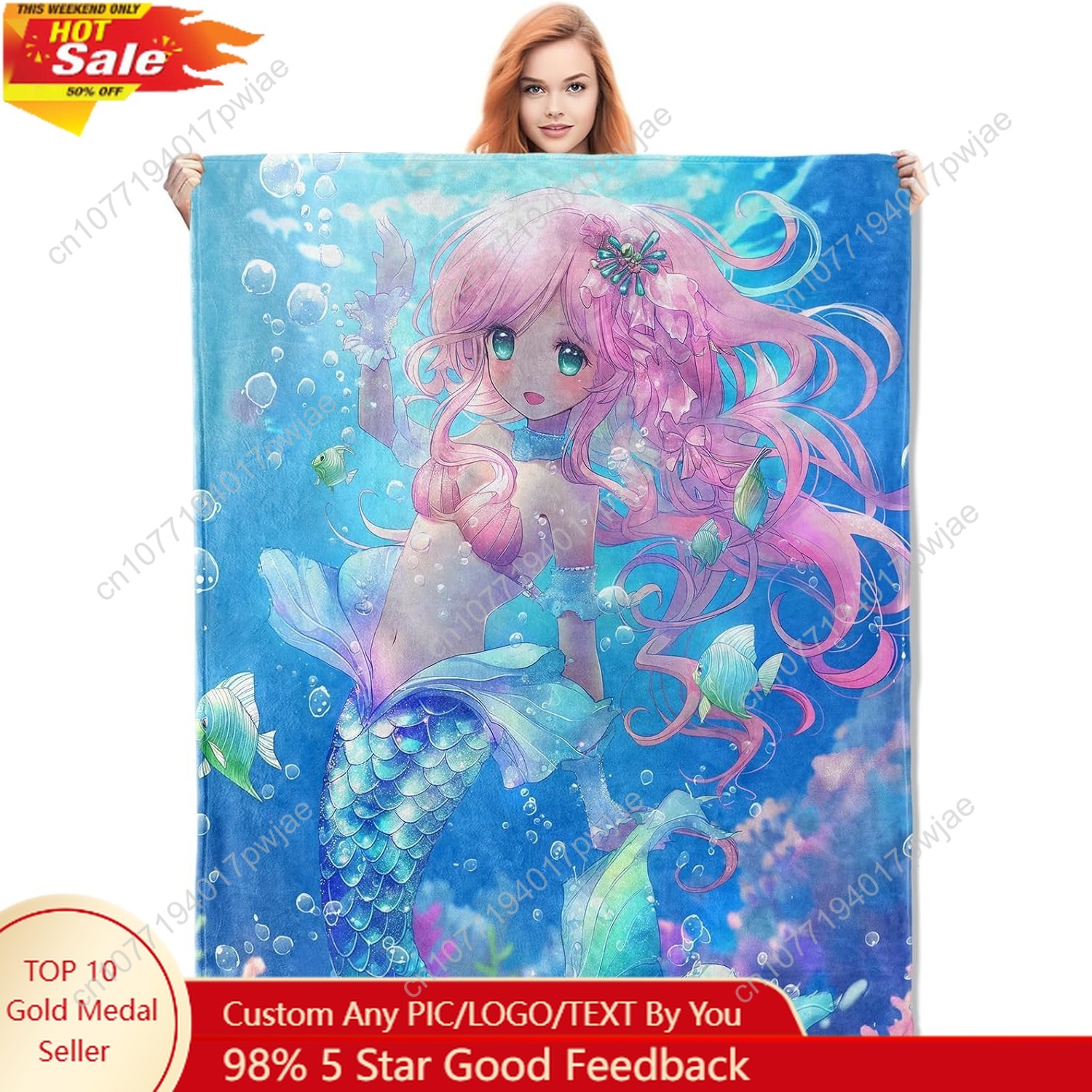 Quality Home Textiles - Cute Mermaid Blanket Cartoon Flannel Throw