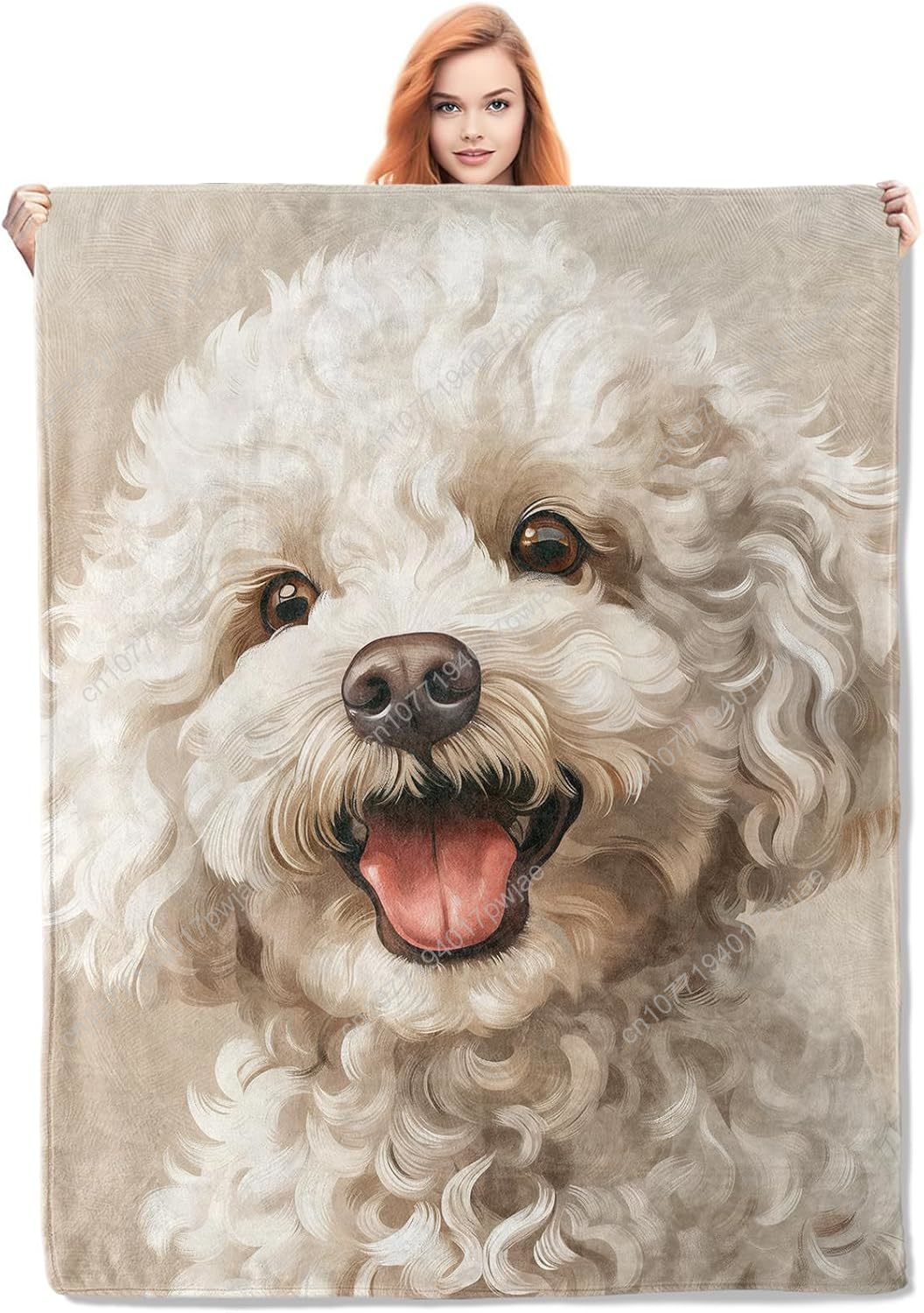 Quality Home Textiles - Joyful Poodle Portrait Blanket Realistic Dog