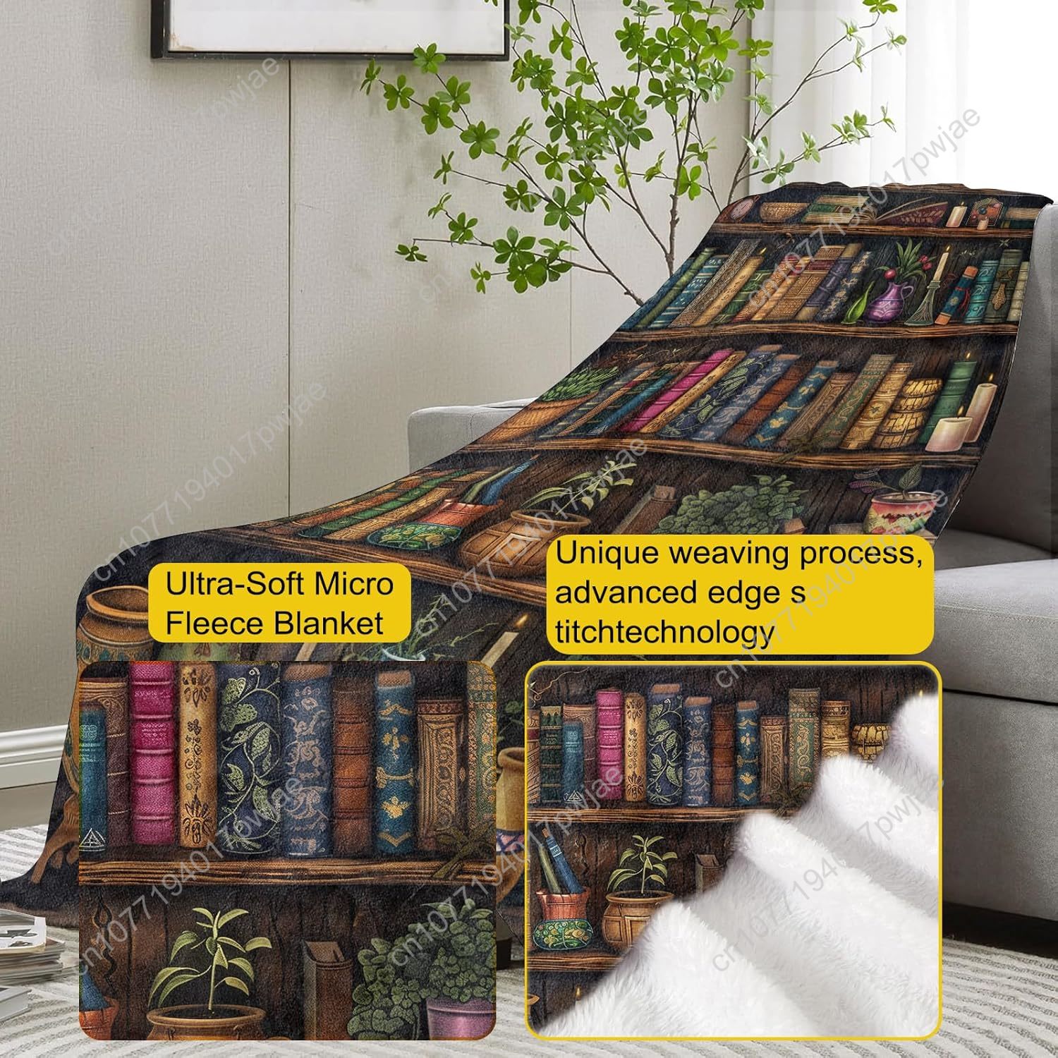 Vintage Bookshelf Blanket Read - Vintage Home Textiles recensione e prezzo