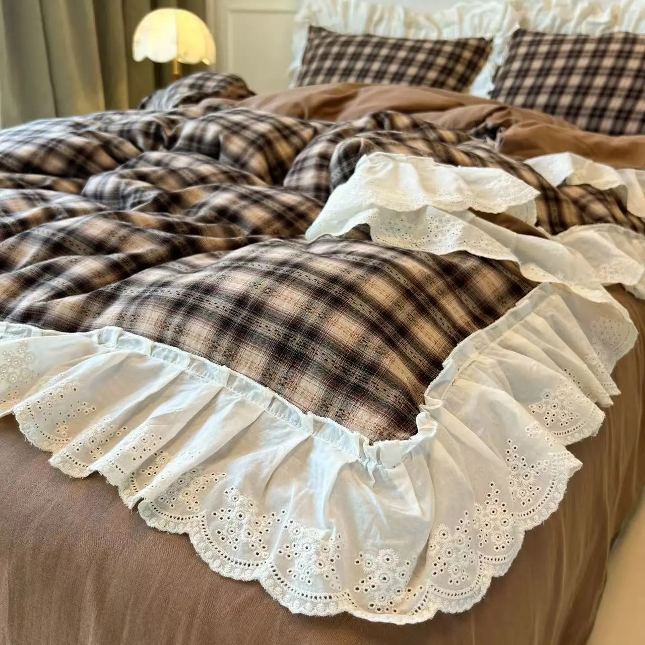Korean-Style Red Plaid Washed  - Vintage Home Textiles recensione e prezzo