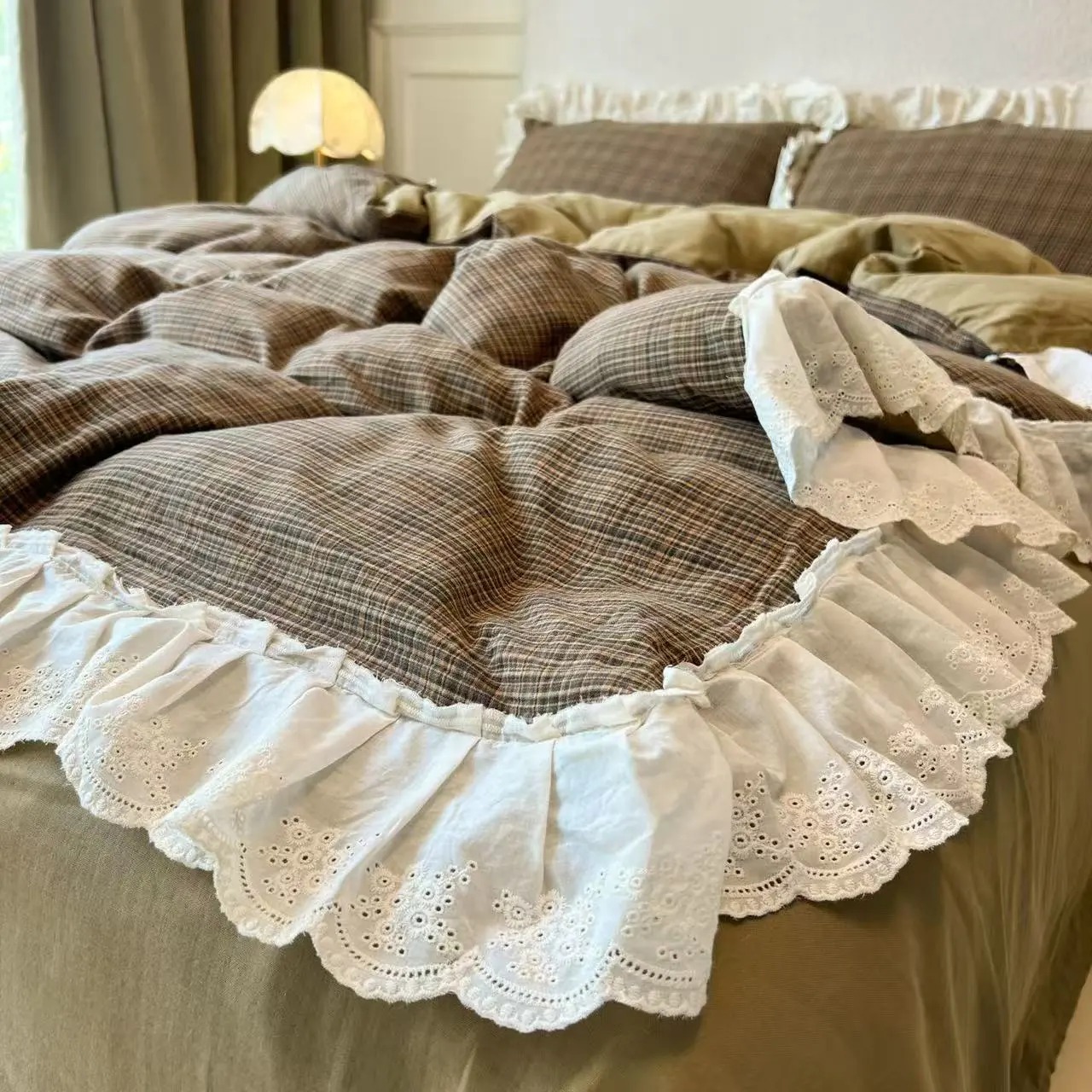 Korean-Style Red Plaid Washed  - Vintage Home Textiles recensione e prezzo
