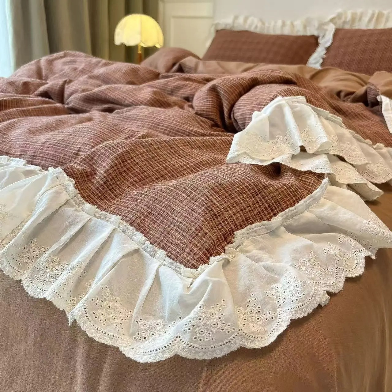 Korean-Style Red Plaid Washed  - Vintage Home Textiles recensione e prezzo